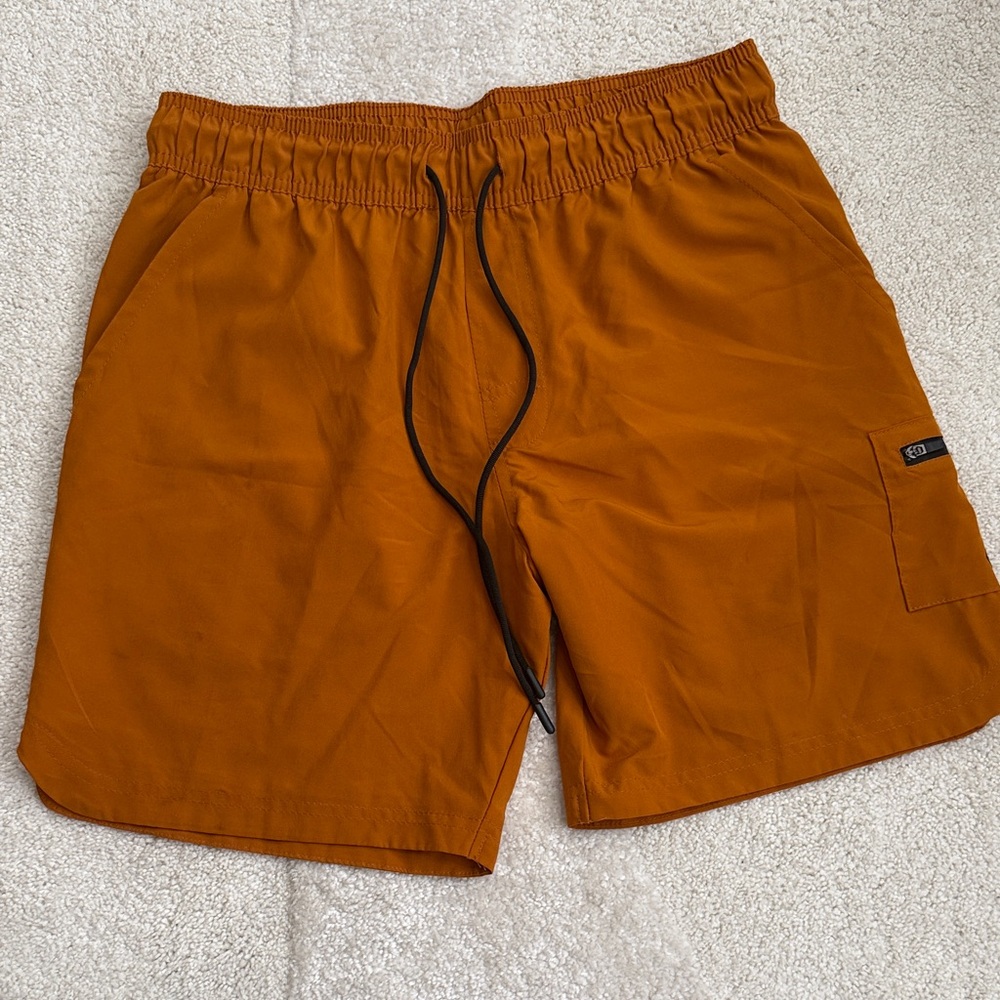 Men's Athletic Drawstring Shorts in Rust Orange